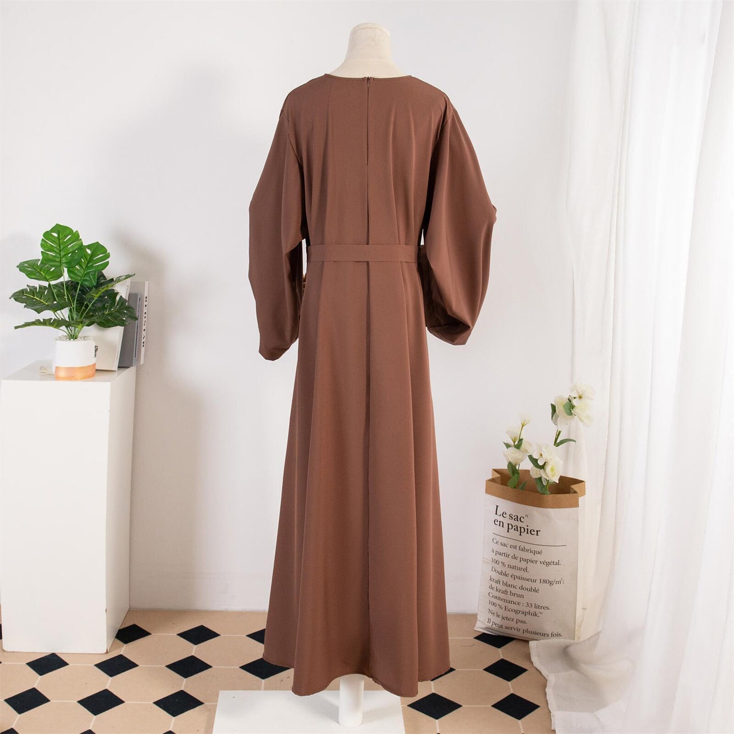 Dress Female Straight Sleeves Solid Color Islamic Clothing Casual Robe (Copy)