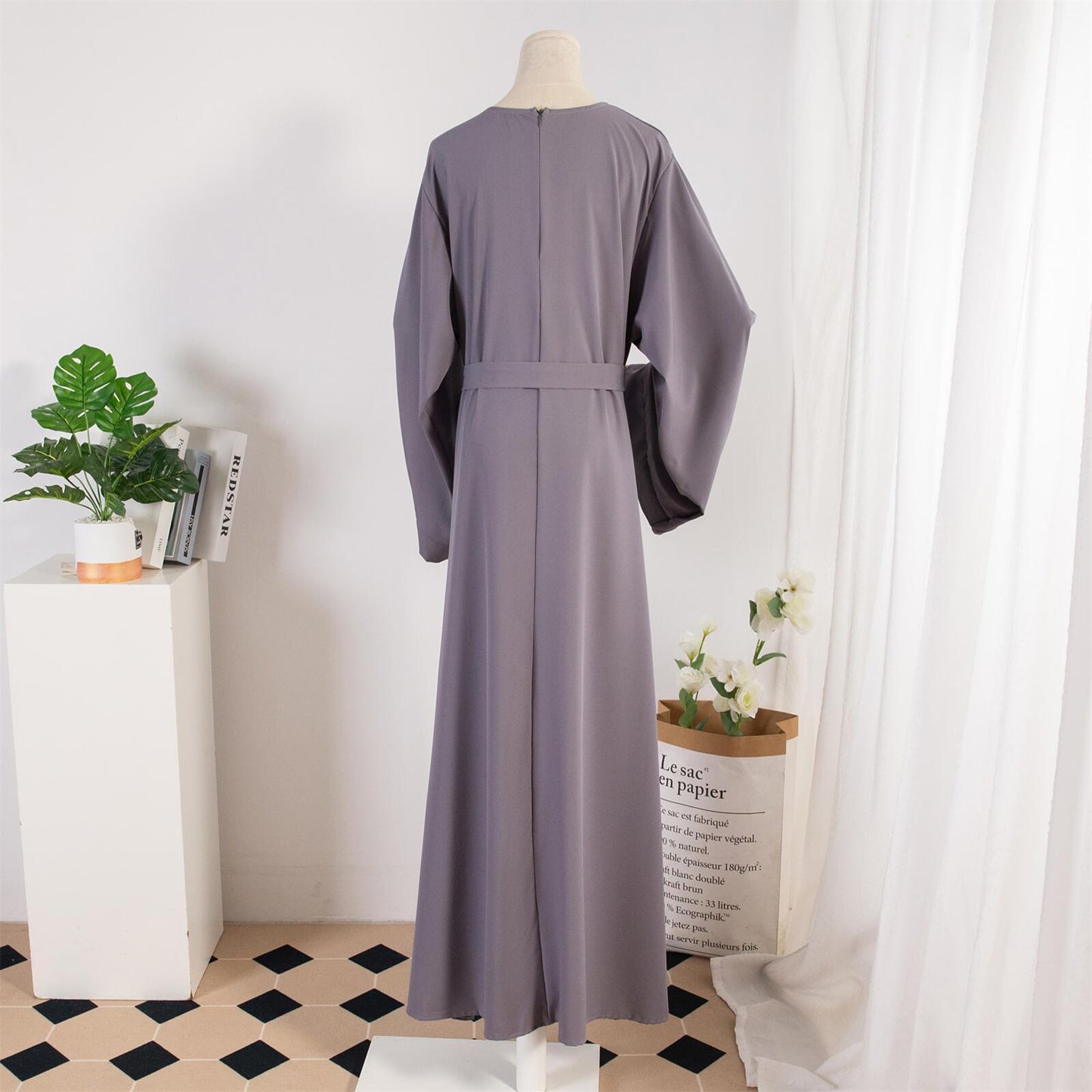 Dress Female Straight Sleeves Solid Color Islamic Clothing Casual Robe (Copy)