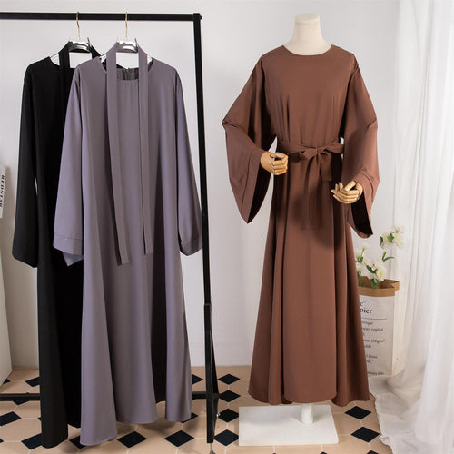 Dress Female Straight Sleeves Solid Color Islamic Clothing Casual Robe (Copy)