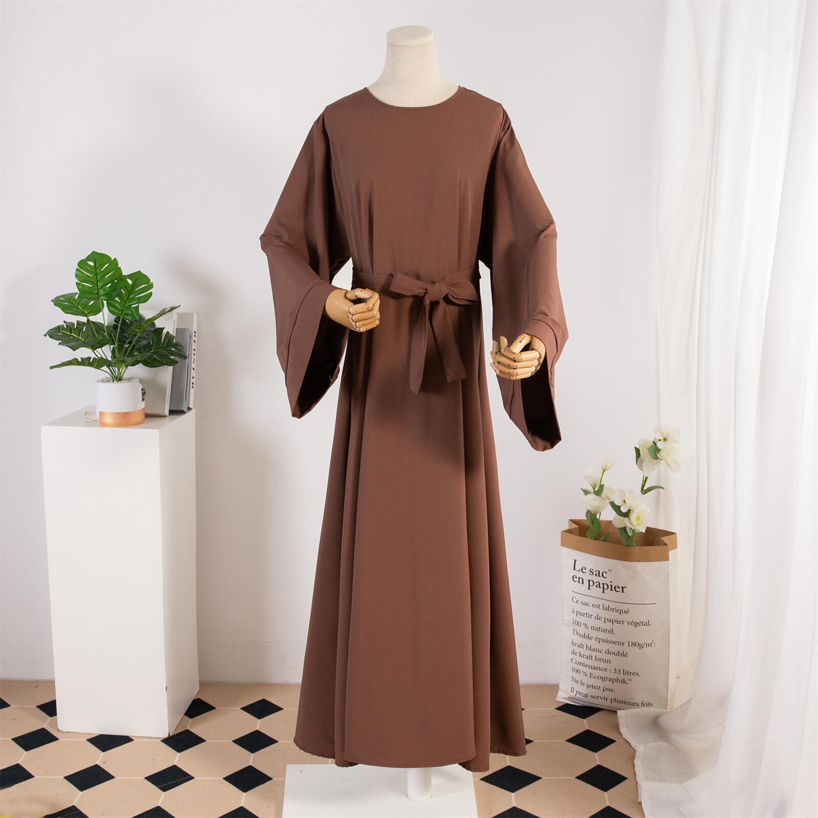 Dress Female Straight Sleeves Solid Color Islamic Clothing Casual Robe (Copy)