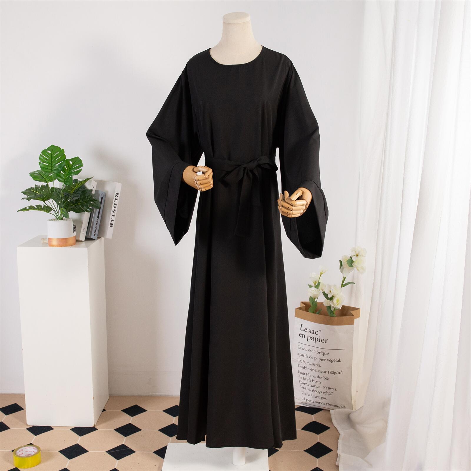 Dress Female Straight Sleeves Solid Color Islamic Clothing Casual Robe (Copy)