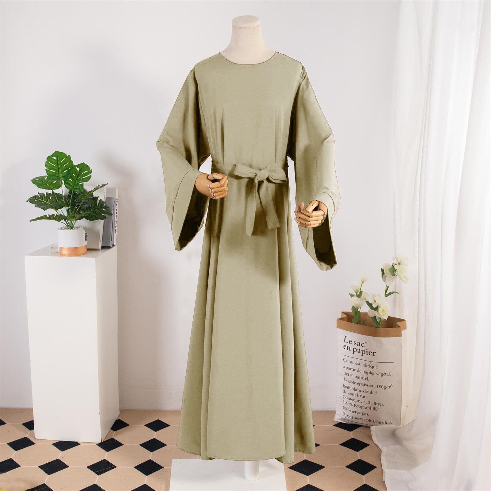 Dress Female Straight Sleeves Solid Color Islamic Clothing Casual Robe (Copy)